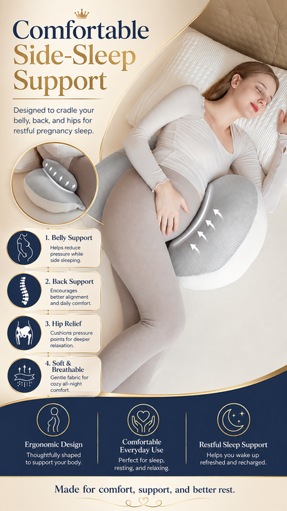 BellyEase™ Cotton Bump Support Pillow — Adjustable Pregnancy Side-Sleeping Cushion