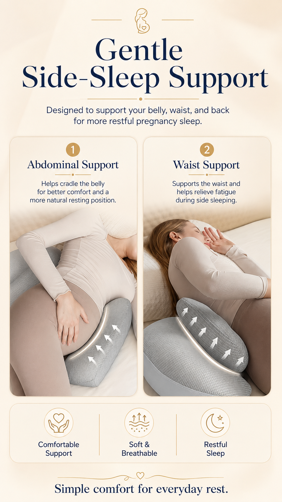 BellyEase™ Cotton Bump Support Pillow — Adjustable Pregnancy Side-Sleeping Cushion