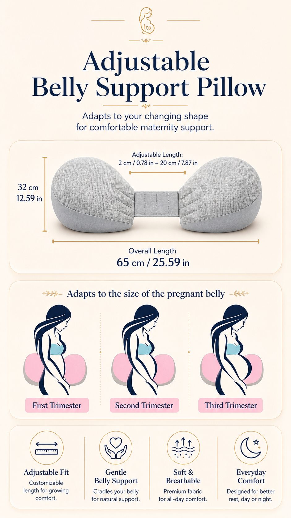 BellyEase™ Cotton Bump Support Pillow — Adjustable Pregnancy Side-Sleeping Cushion