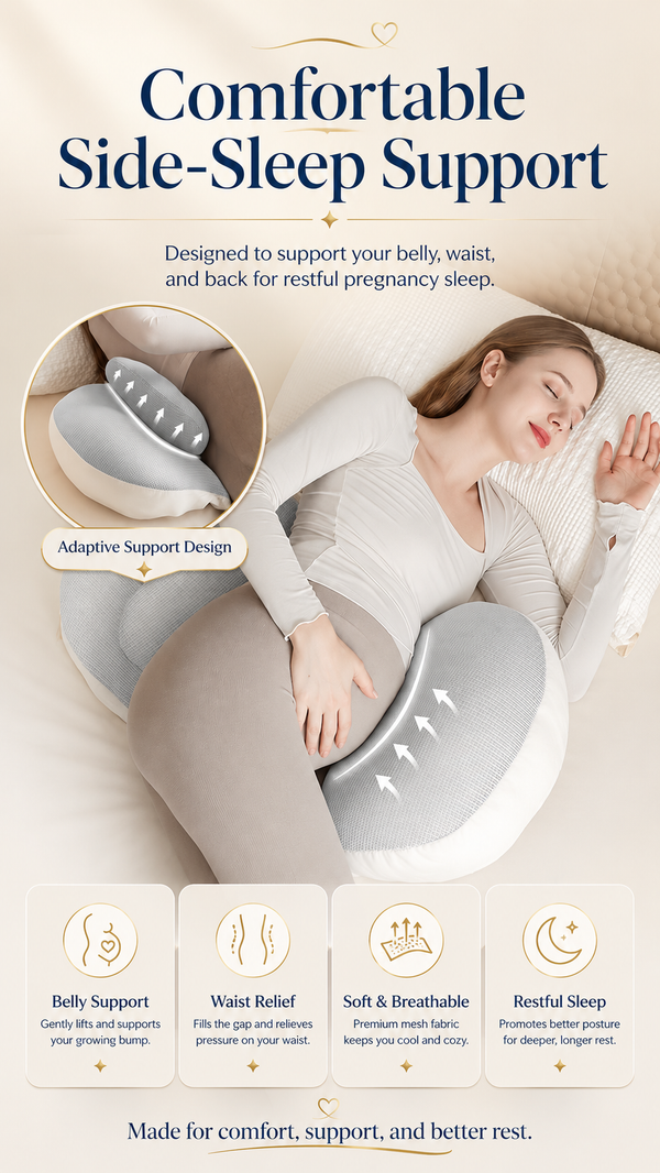 BellyEase™ Cotton Bump Support Pillow — Adjustable Pregnancy Side-Sleeping Cushion