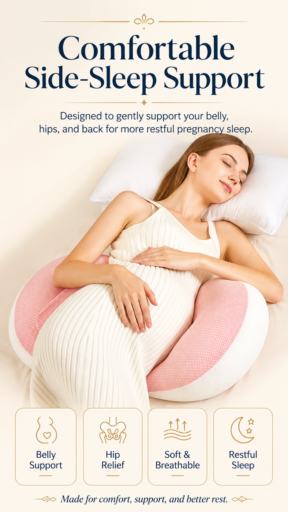 BellyEase™ Cotton Bump Support Pillow — Adjustable Pregnancy Side-Sleeping Cushion